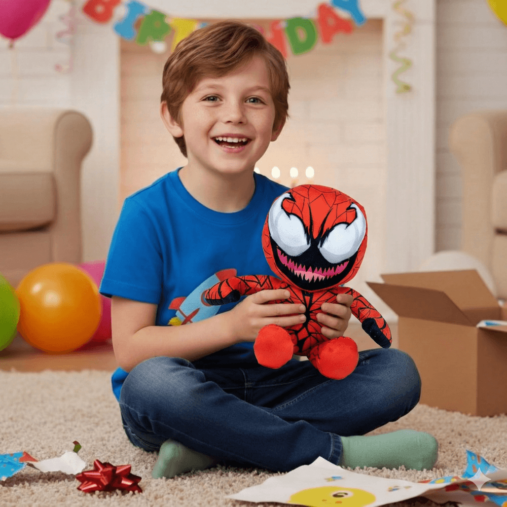 Plus Marvel Carnage 33 cm, Rosu Negru, figurina moale Marvel pentru joaca si colectie - LUDIRO