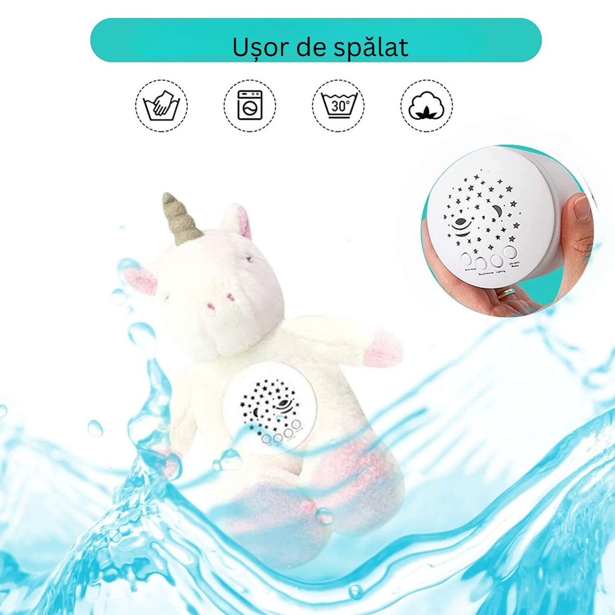 Jucarie de Plus, Unicorn, Efecte de Proiectie, Lumini si Sunete pentru Bebelusi, Diferite Functii, 31 Cm, + 0 Luni - LUDIRO
