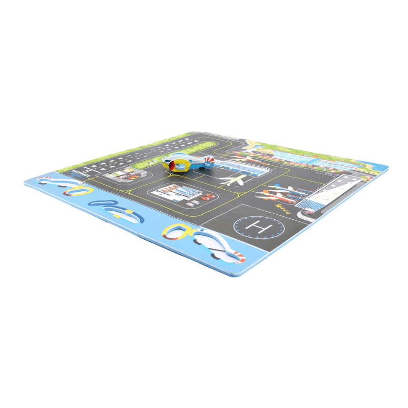Covor Puzzle din Spuma EVA pentru Copii Ludiro, Set 9 Piese Educationale cu Aeroport, Avion 3D de Asamblat - LUDIRO