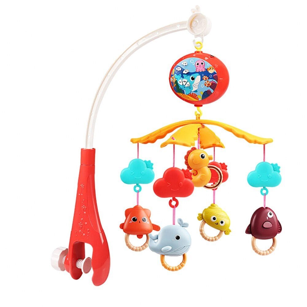 Resigilat - Carusel Muzical cu Telecomanda si Proiector, 200 Melodii, Volum Reglabil, Temporizator de Oprire, Functie Rotire, 54 x 9.5 Cm, Animale Marine, Rosu,+ 0 Luni - LUDIRO