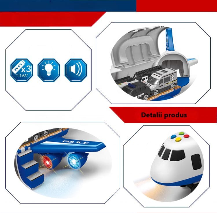 Resigilat - Set Avion Multifunctional, 3 Masinute Metalice, Lumini si Sunete Interactive, Functie Vapori, Semne de Circulatie, Alb Albastru, 35x32x17 Cm, + 3 Ani - LUDIRO