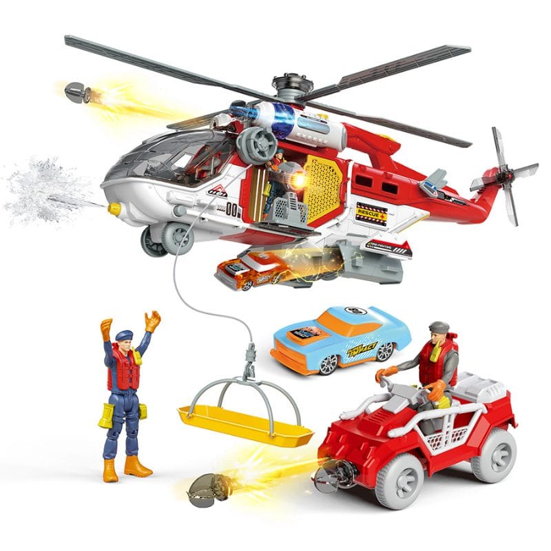 Elicopter Multifunctional cu Sunete si Lumini, Jucarie Interactiva Educativa cu Functii Realiste, Accesorii de Salvare si Lansator Masinute pentru Copii Imaginativi, 56x17x22 Cm, + 3 Ani - LUDIRO