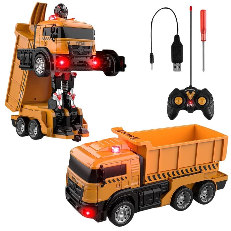 Camion Transformer 3 in 1, Functie Deformare, Buton Demo, Rotire 360 Grade, Sunete si Lumini Realiste, Acumulator Reincarcabil, Basculanta Functionala, 25x20x12 Cm, + 3 Ani, Utility One - LUDIRO