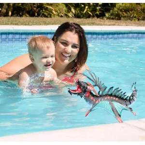 Dragon Interactiv de Apă cu Telecomandă, Funcție Stropire, Lumini, Acumulator Reîncărcabil, 43 cm, Jucărie Piscină, Verde Gri - LUDIRO