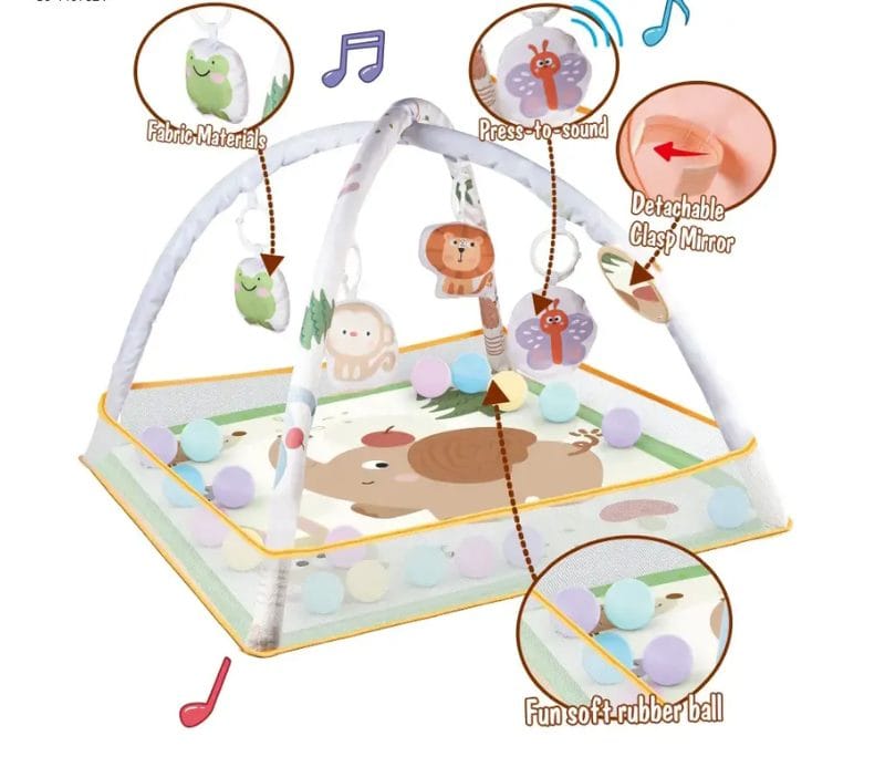 Centru de Activitati pentru Bebelusi cu Tematica Elefant, 75x75x52 Cm, Cu Jucarii Educationale Detasabile, Functie de Sunet, Oglinda, Ideal pentru Dezvoltarea Abilitatilor Sensoriale si Motorii - LUDIRO