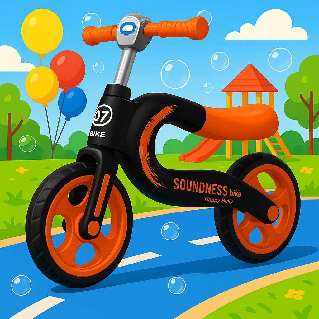 Bicicleta de Echilibru pentru Copii LUDIRO, 2-5 Ani, Cadru Usor, Roti din Cauciuc, Maner Antialunecare, Sa Ergonomica, 70x53 Cm, Negru Portocaliu - LUDIRO