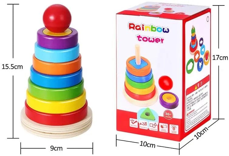 Resigilat - Jucarie din Lemn Educativa de Stivuire cu Forme Geometrice, Turn Montessori, + 3 Ani, 15.5x9 cm - LUDIRO