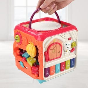 Jucarie Interactiva pentru Bebelusi, Cub Activitati 6 in 1, Muzica si Lumini, Multifunctional, 20x20x20 cm, + 3 Luni - LUDIRO
