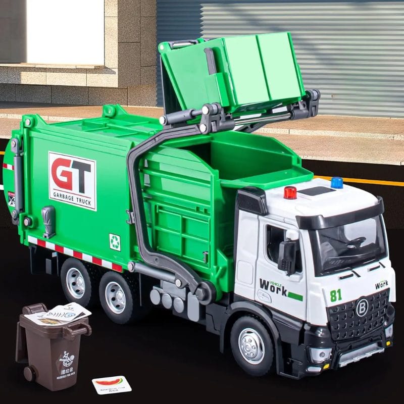 Camion de Gunoi din Metal cu Sunete si Lumini, Cosuri de Reciclare si Joc Educativ de Sortare a Deseurilor, Incurajeaza Responsabilitatea Ecologica, Cu Mecanism de Incarcare Functional, + 3 Ani - LUDIRO