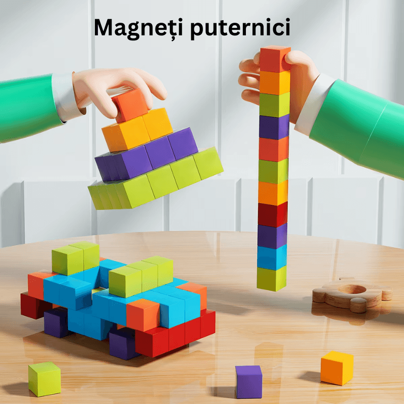 Set Cuburi Magnetice Educative 3D Ludiro, 96 Piese pentru Creativitate, Logica si Dezvoltare STEM - LUDIRO