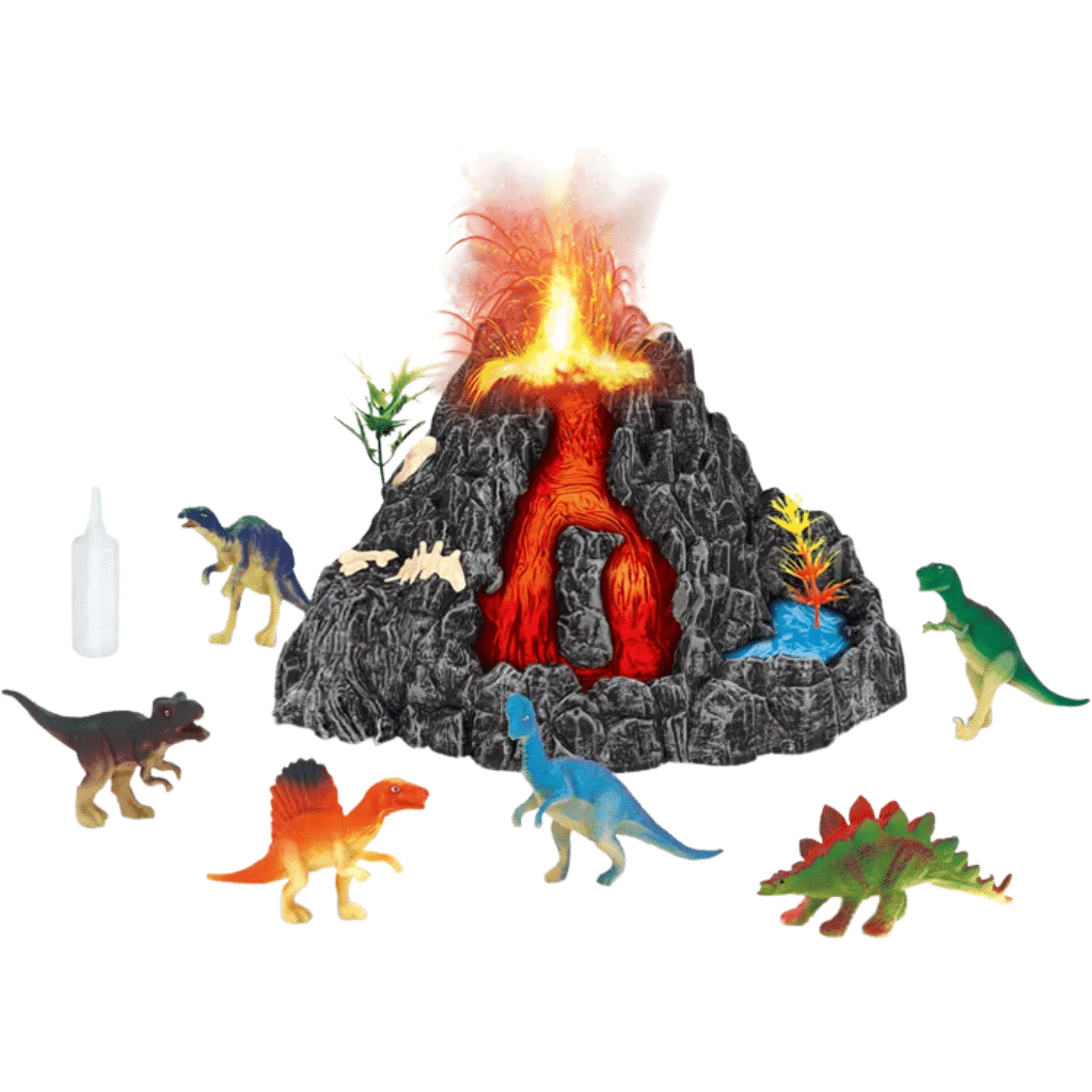 Set Interactiv Vulcan, 6 Dinozauri, Functie Eruptie cu Abur, Lumini Led, Sunete Realiste, Material Rezistent 18x17x11 Cm, +3 Ani - LUDIRO