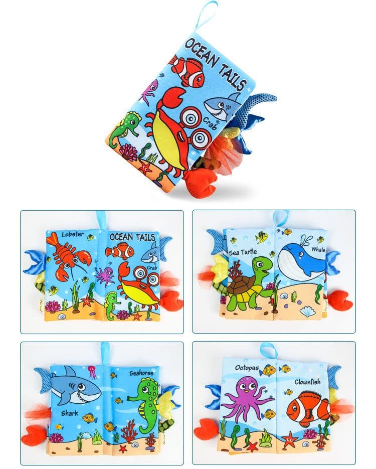 Set 4 Carti Senzoriale Bebelusi, Stimuleaza Simturile, Codite, 22x12 Cm, Material Textil, + 0 Luni - LUDIRO