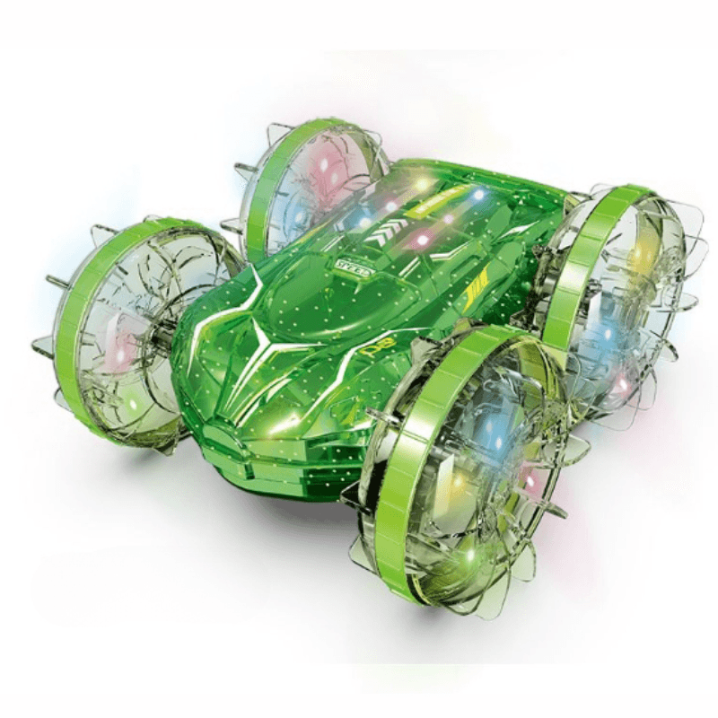 Masinuta RC Amfibie pentru Copii Ludiro, Rotire 360°, Lumini LED, Acumulator USB, Merge si pe Apa si Uscat, Verde, + 5 Ani - LUDIRO