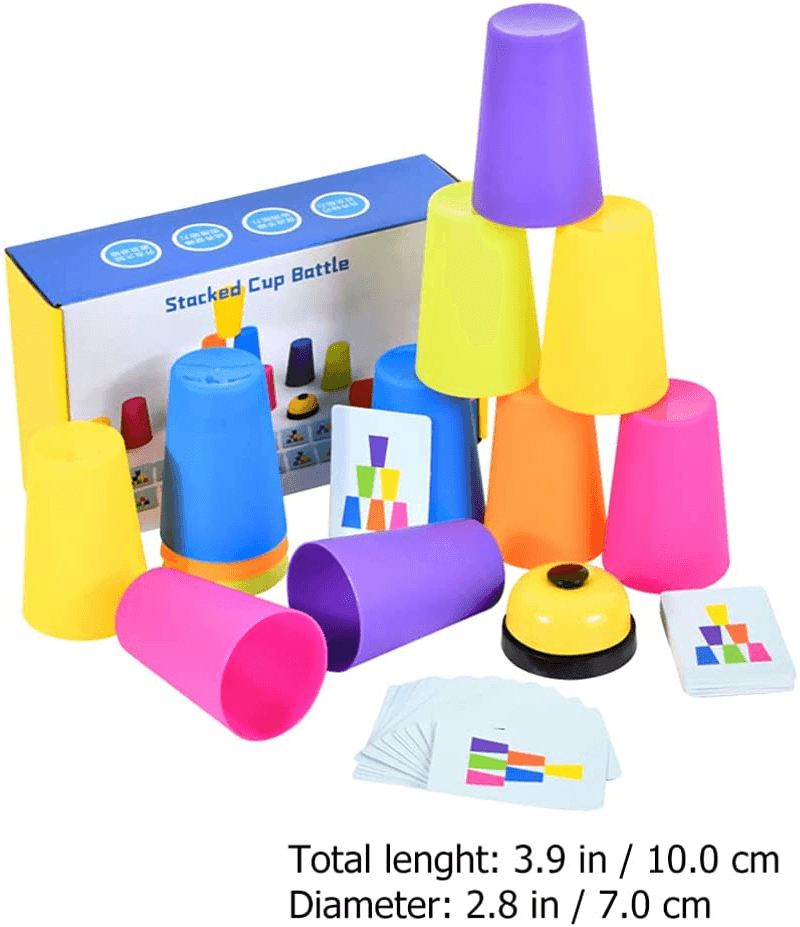 Resigilat - Joc de Societate Speed Cups, Interactiv Educativ Montessori, 12 Cupe, Clopotel, Carti de Joc, + 3 Ani - LUDIRO