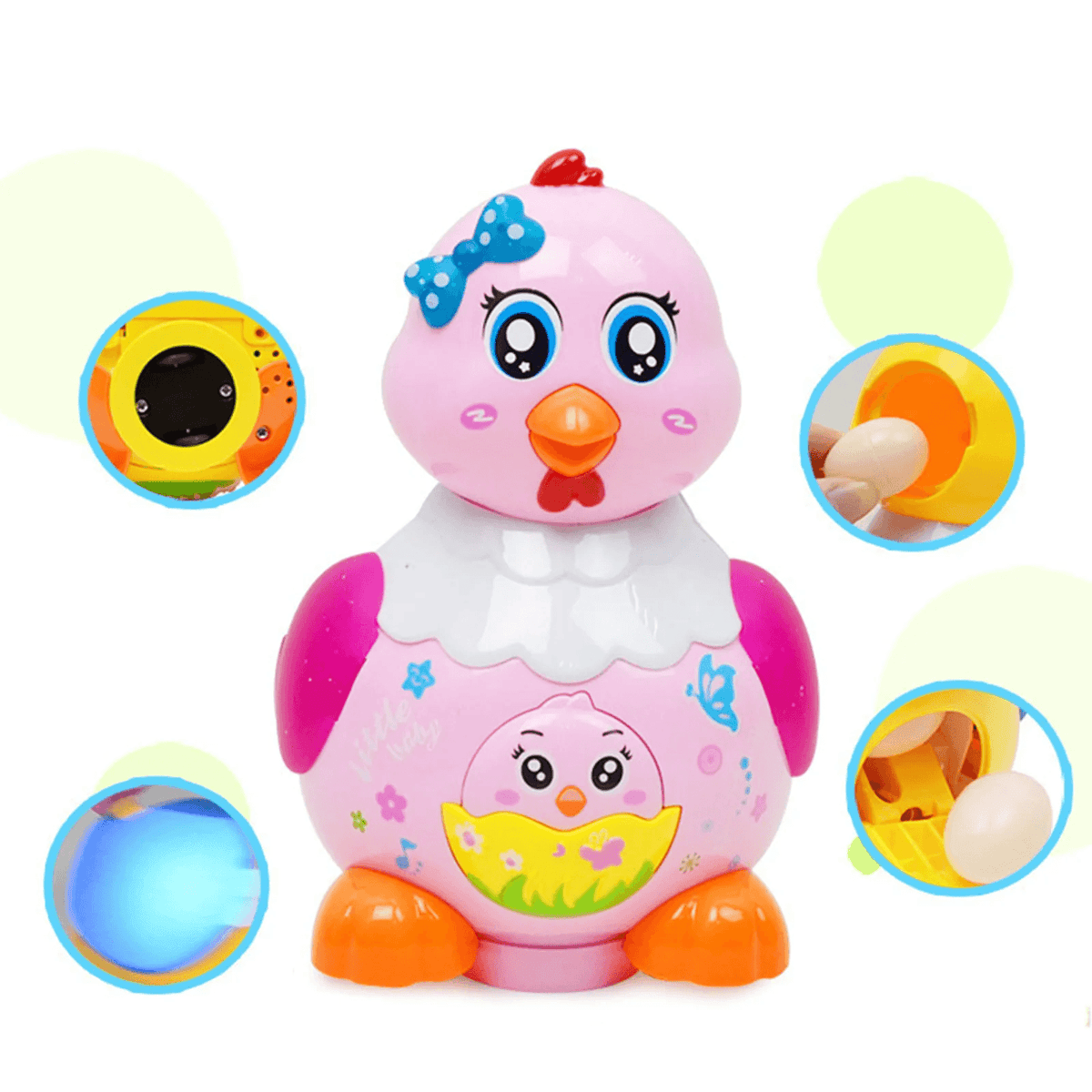 Jucărie interactivă Găină cu Ouă, Sunete și Lumini, 3 Ouă Incluse, 18x10 Cm, 3+ Ani - LUDIRO