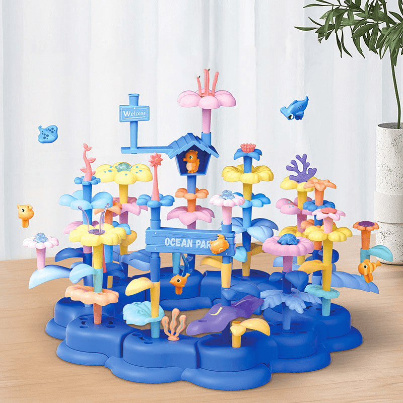 Set de Constructie Ludiro 136 Piese cu Corali si Pesti, Tema Marina, Baza Modulara, +3 Ani - LUDIRO