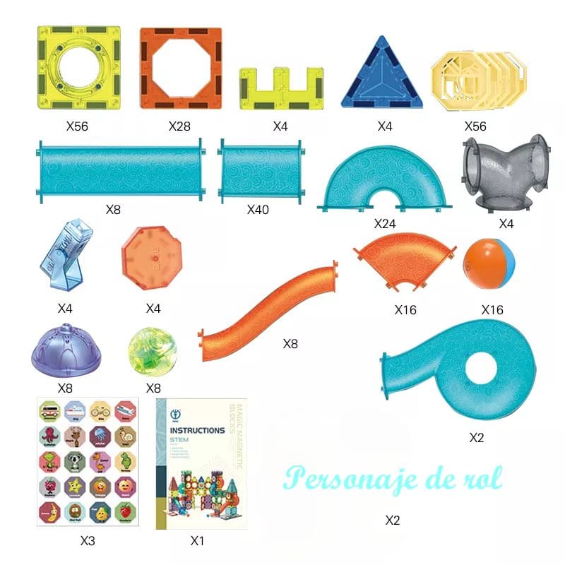 Resigilat - Set de Constructie, Blocuri Magnetice STEAM 3D Educationale, Circuit cu Bile, Lumini Led Interactive, 2 Figurine, Multiple Moduri de Construit, 292 piese, Multicolor, + 3 Ani - LUDIRO