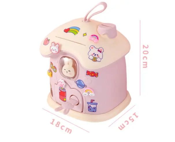 Resigilat - Pusculita pentru Copii cu Cheie, Stickere de Personalizare Incluse, Iepuras, Forma Ciuperca, 20x18x15 Cm, Roz, + 3 Ani - LUDIRO