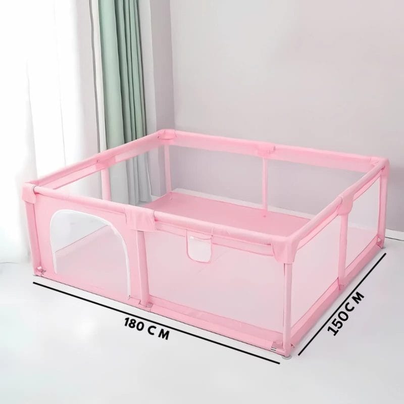 Tarc de Joaca pentru Copii, 1-5 Ani, 180x150x66 Cm, Spatiu Sigur si Generos, Cu Plasa Moale, Protectie la Colturi si Structura Stabila, Ideal pentru Interior si Exterior, Usor de Asamblat, Roz - LUDIRO