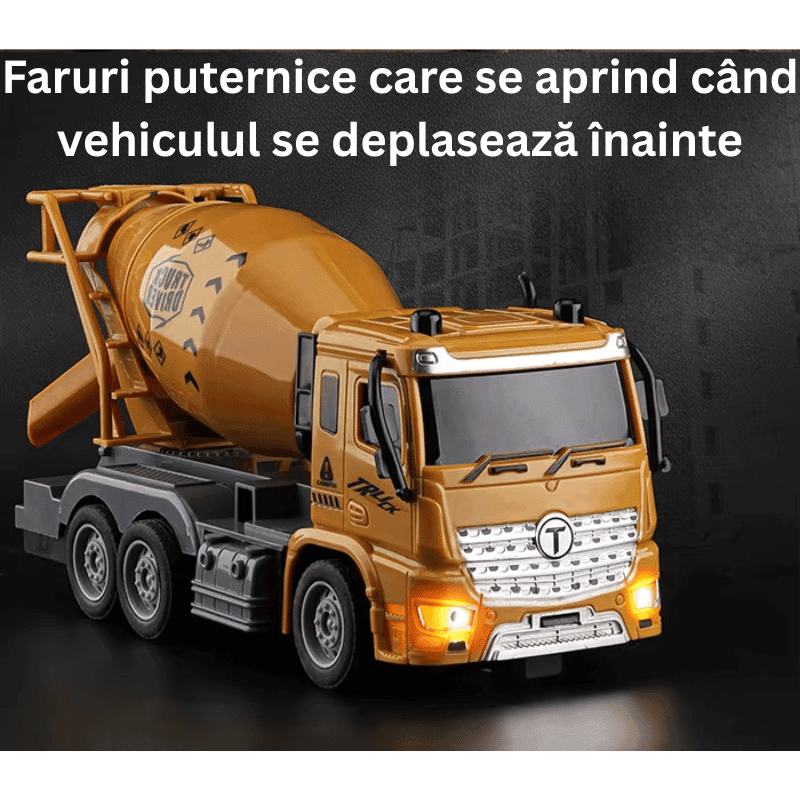 Betoniera cu telecomanda RC LUDIRO, Camion realist 1:20 cu Rezervor Rotativ 360°, Sunete, Lumini si Control Complet, Ideal pentru Copii Pasionati de Constructii - LUDIRO