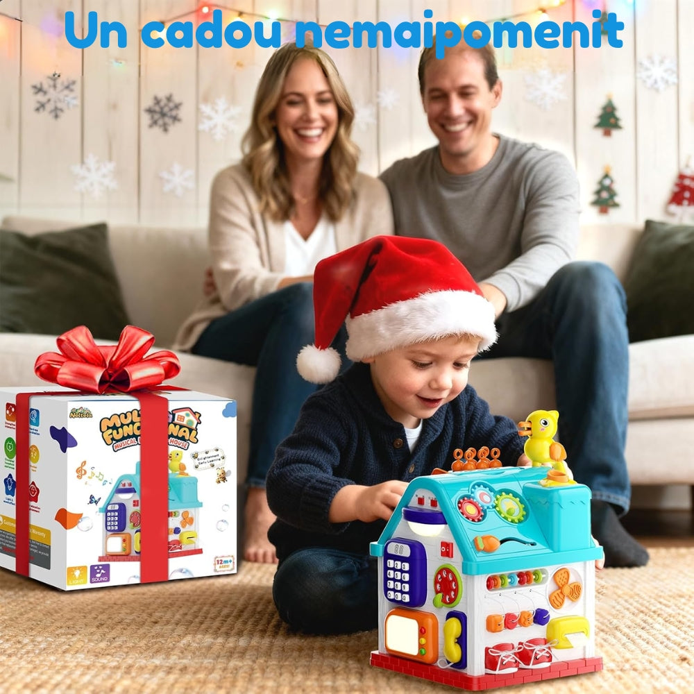 Resigilat - Căsuță Interactivă Montessori 20 în 1 pentru Bebeluși, Centru de Activități Educativ cu Muzică, Lumini, Telefon, Sortator și Joc Prindere Păsări, Fără BPA, 6-36 Luni - LUDIRO