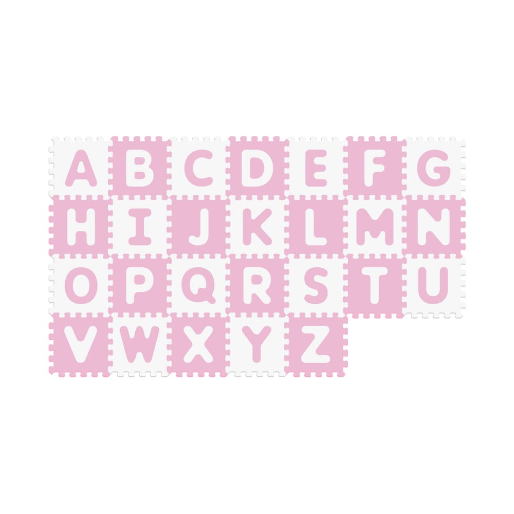 Resigilat - Covor Puzzle Antibacterian cu Litere A-Z, 26 Piese 32x32 cm, Spuma EVA cu Ioni de Argint, Alb Roz - LUDIRO