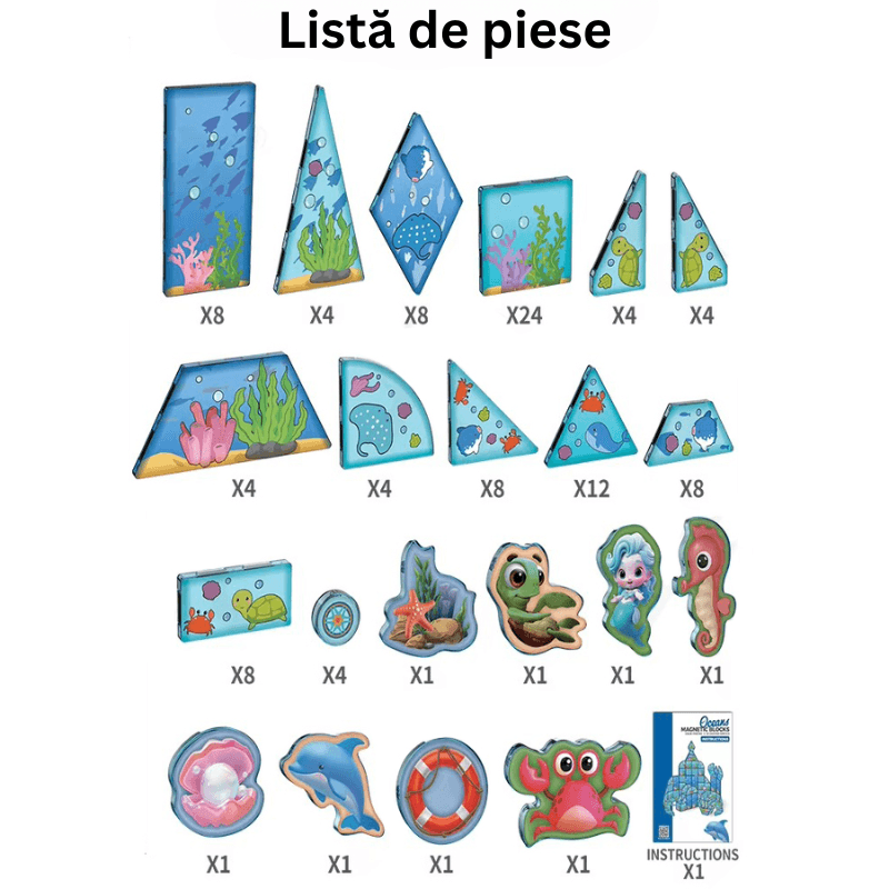 Set Magnetic Educativ Ocean, 108 Piese cu Tematica Marina, Creativitate si Invatare prin Joaca - LUDIRO