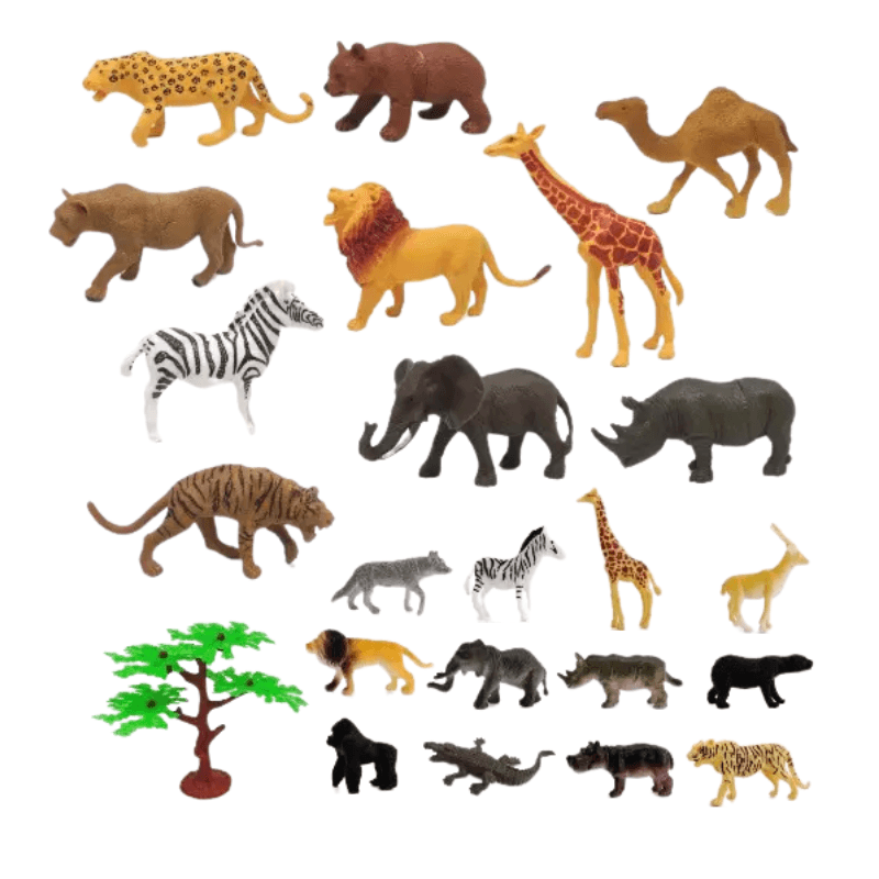 Set Educativ LUDIRO cu 23 de Animale Salbatice si Copac, Figurine Realiste pentru Copii, cu Dimensiuni Variate si Cutie de Depozitare, Invatare prin Joaca Activa - LUDIRO