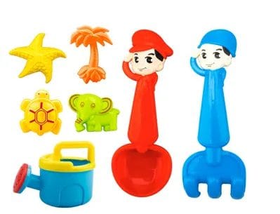 Set Jucarii pentru Plaja si Nisip, 8 Piese, Camion Caracatita, 2 Lopeti, Stropitoare, 4 Forme, Multicolor, 29x18x18 Cm, + 3 Ani - LUDIRO