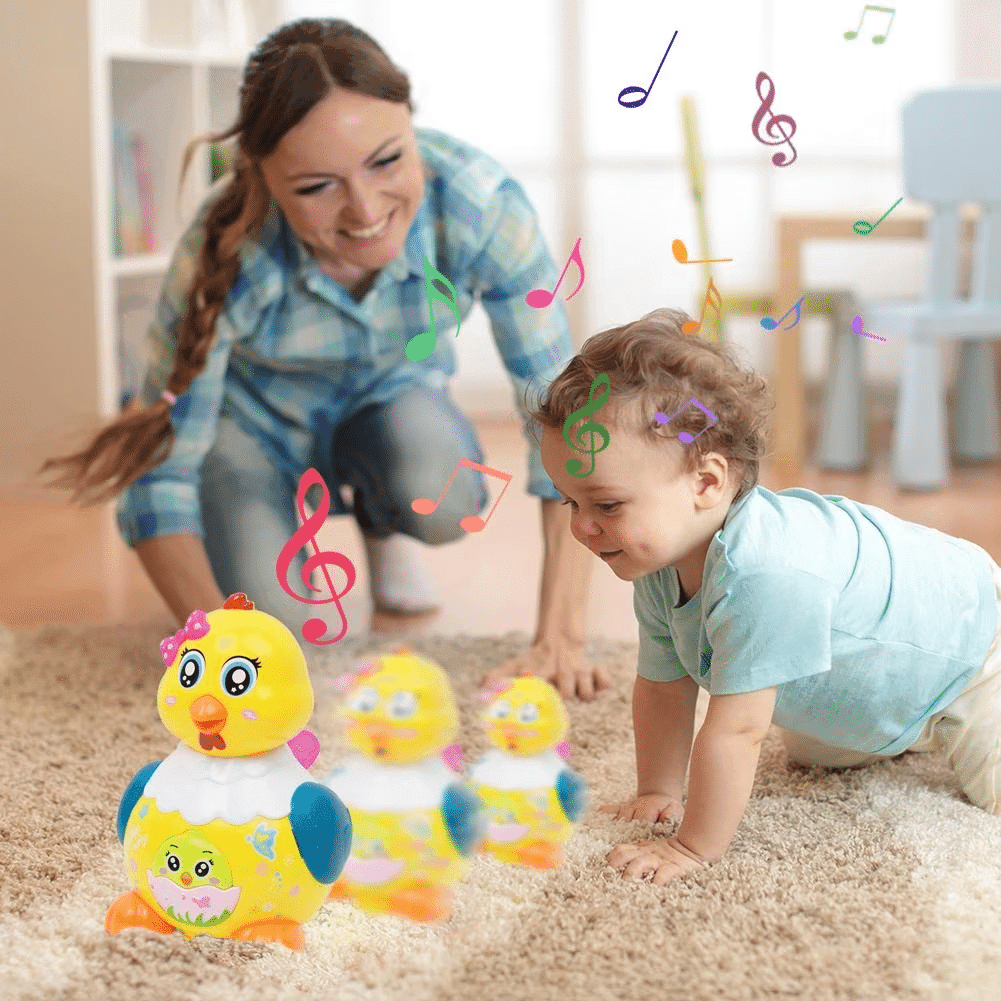 Jucarie Interactiva, Gaina care Face Oua, Sunete si Lumini, 3 Oua Incluse, Galben, 18x10 Cm, + 3 Ani - LUDIRO