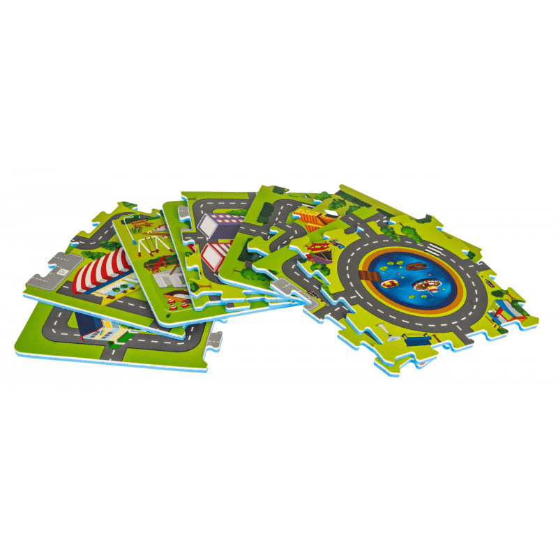 Covor Puzzle din Spuma EVA pentru Copii Ludiro, Set 9 Piese Educationale cu Harta Orasului - LUDIRO