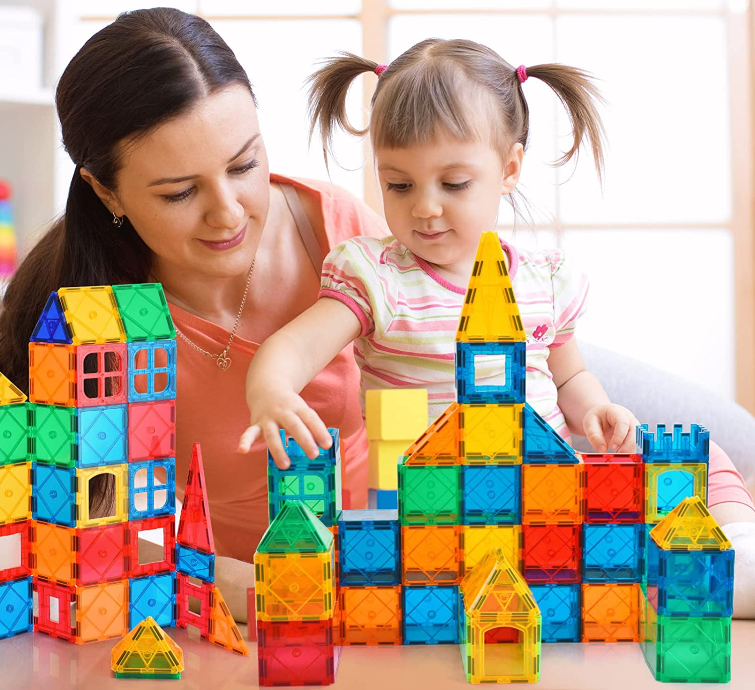 Set de Constructie Inteligent, Blocuri Magnetice STEM si Roti, Educativ si Creativ, 108 Piese, + 3 Ani - LUDIRO
