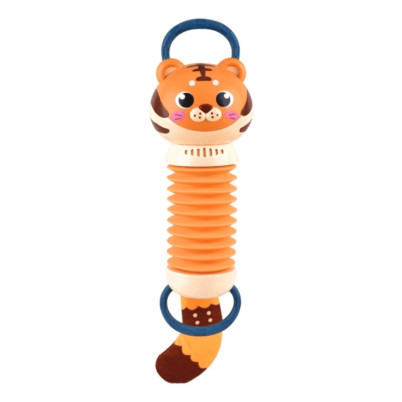 Jucarie Interactiva Bebelusi, Acordeon Tigrisor, Lumini si Sunete, Maner Detasabil, 31x10 Cm, Maro, +18 Luni - LUDIRO