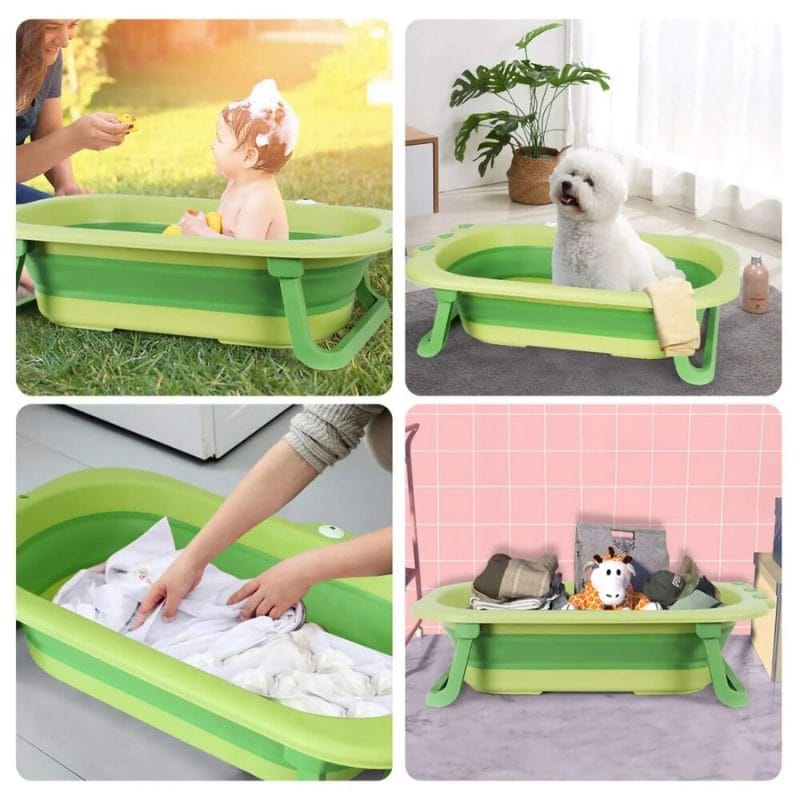 Cadita Pliabila pentru Copii, Design Dinozaur, Sigura si cu Dimenisuni Generoase, 80x49 Cm, Material Ecologic, Sistem Anti Alunecare, Usor de depozitat, Ideala pentru Baie - LUDIRO