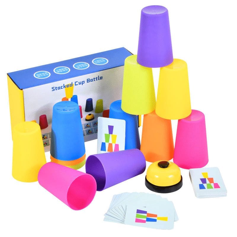 Joc de Societate Speed Cups, Interactiv Educativ Montessori, 12 Cupe, Clopotel, Carti de Joc, + 3 Ani - LUDIRO
