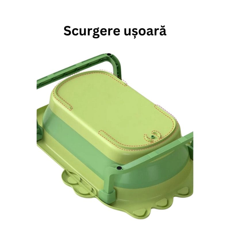 Cadita Pliabila pentru Copii, Design Dinozaur, Sigura si cu Dimenisuni Generoase, 80x49 Cm, Material Ecologic, Sistem Anti Alunecare, Usor de depozitat, Ideala pentru Baie - LUDIRO
