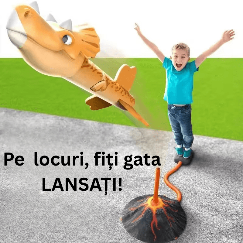Set Rachete Dinozaur cu Lansator Vulcan LUDIRO, 3 Rachete din Spuma, Lansare pana la 30 Metri - LUDIRO