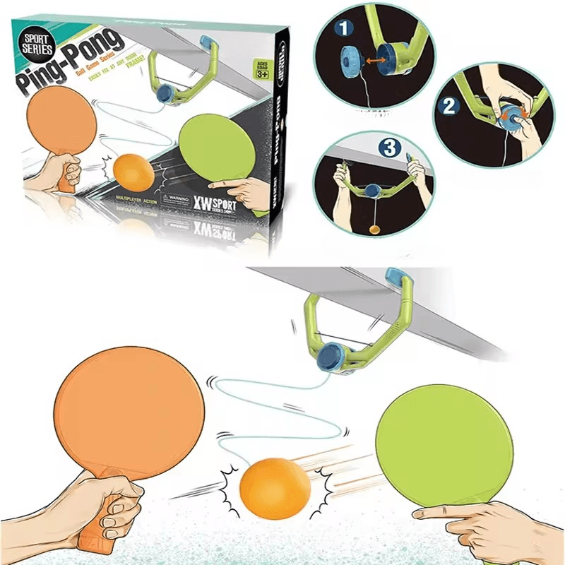 Set de Joaca Ping Pong cu Prindere pe Tocul Usii cu Palete,Bile si Sistem Automat de Retur al Mingii - LUDIRO