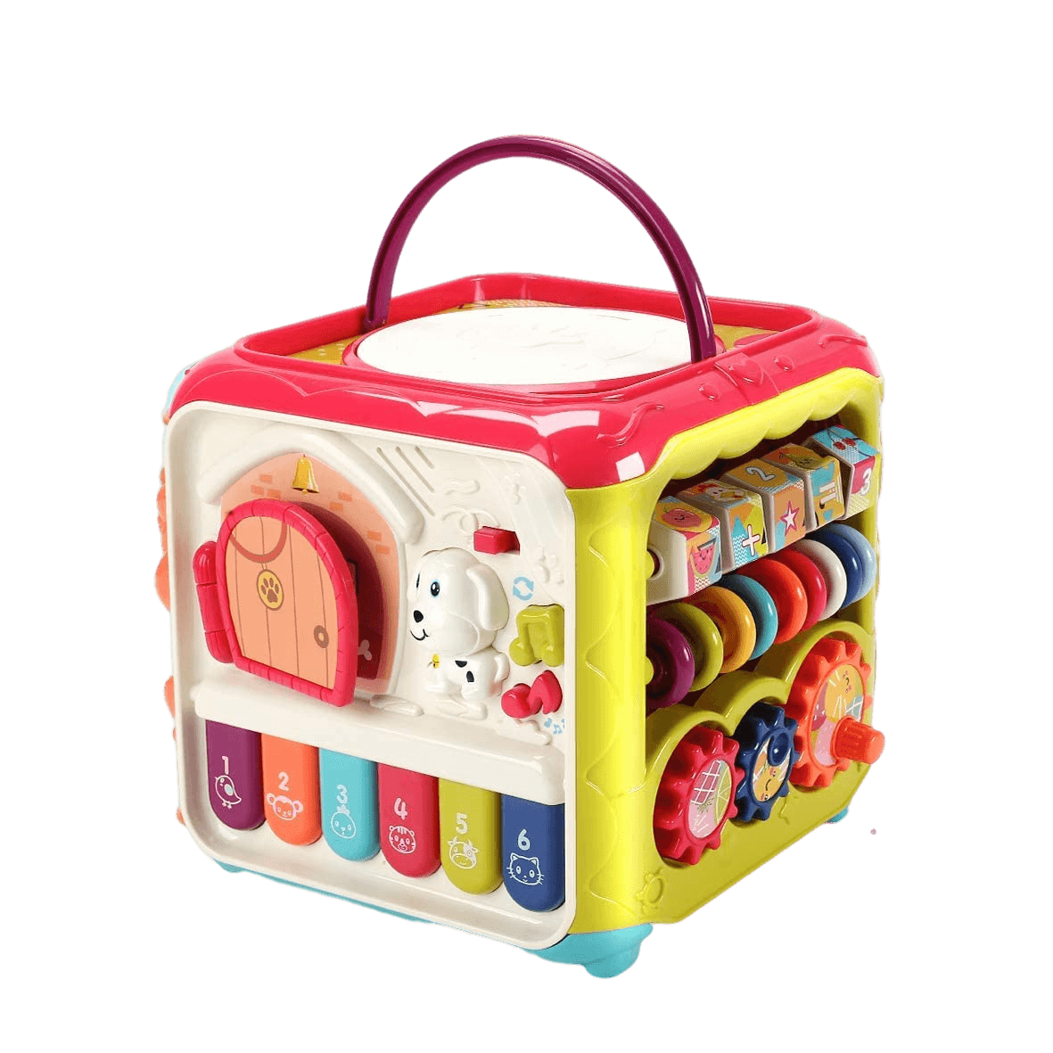 Resigilat - Jucarie Interactiva pentru Bebelusi, Cub Activitati 6 in 1, Muzica si Lumini, Multifunctional, 20x20x20 cm, + 3 Luni - LUDIRO