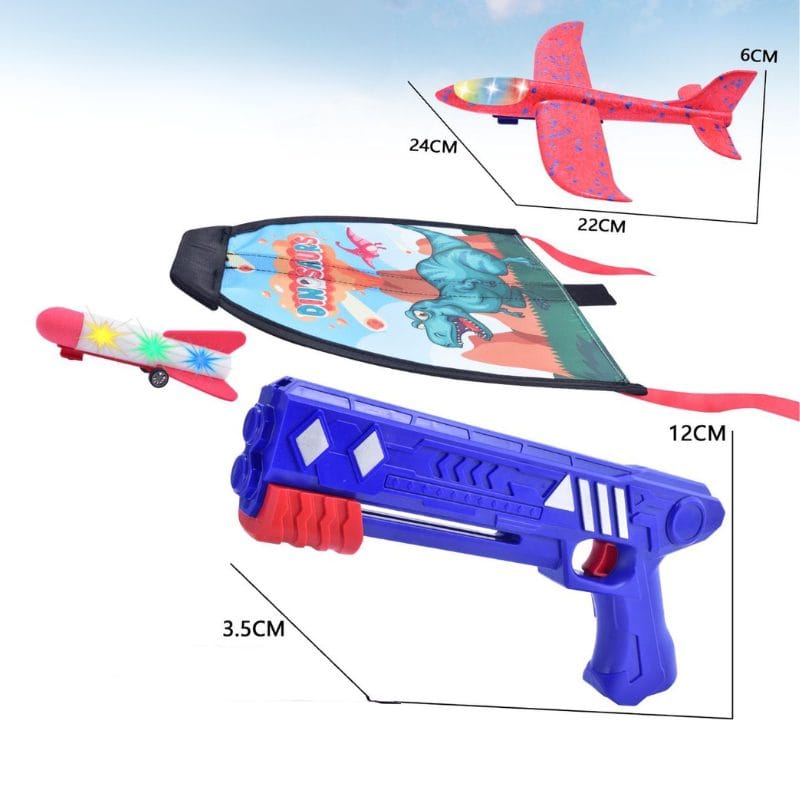 Set Educativ de Joacă în Aer Liber 3 în 1 – Zmeu, Avion, Proiectile din Spumă cu LED, 3 ani+ - LUDIRO