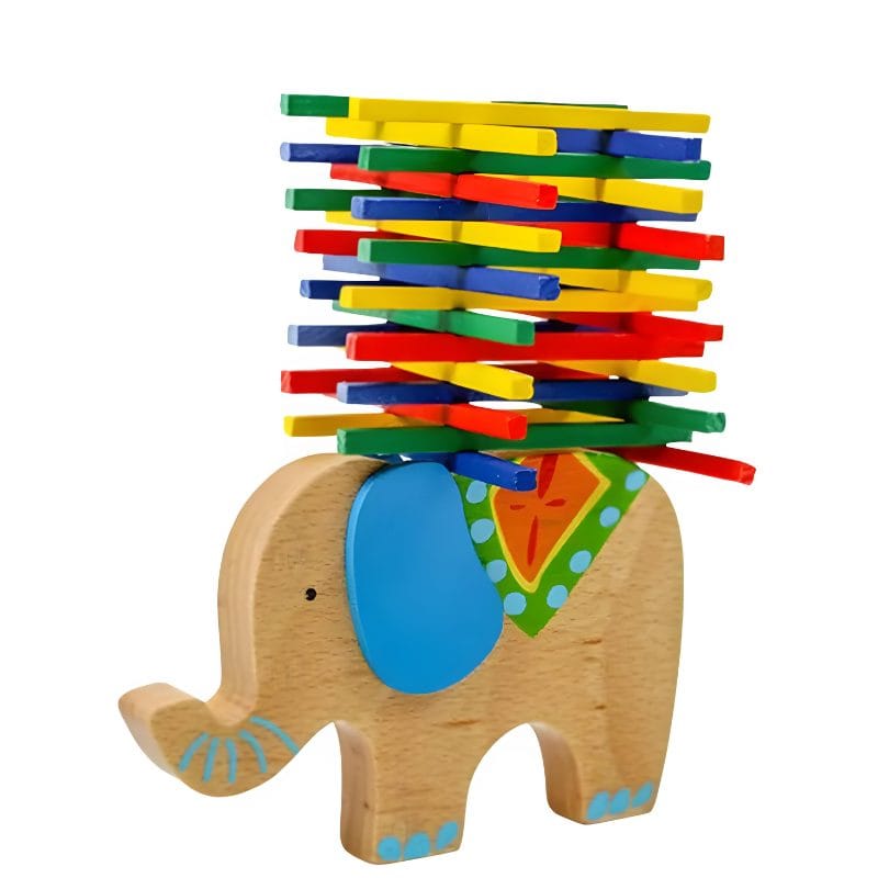 Jucarie Interactiva de Sortat si Stivuit, Elefant cu Bete de Lemn, Stimuleaza Atentia si Dexteritatea, 15x11x1.5 Cm, +3 Ani, Utility One - LUDIRO
