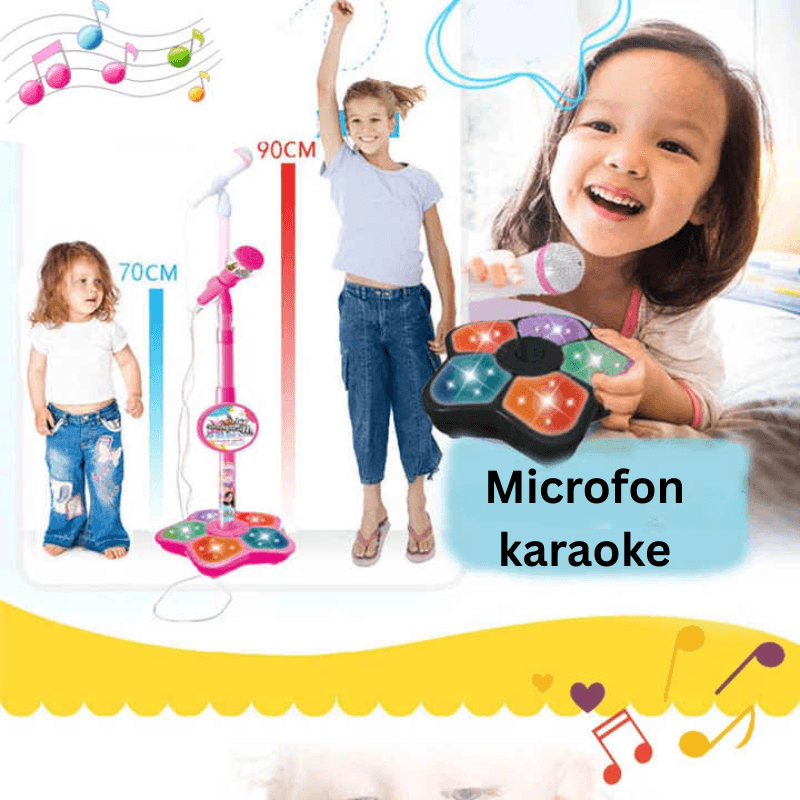 Resigilat - Microfon Karaoke pentru Copii cu Stativ Reglabil, Sunete, Lumini si Functie MP3, Roz - LUDIRO