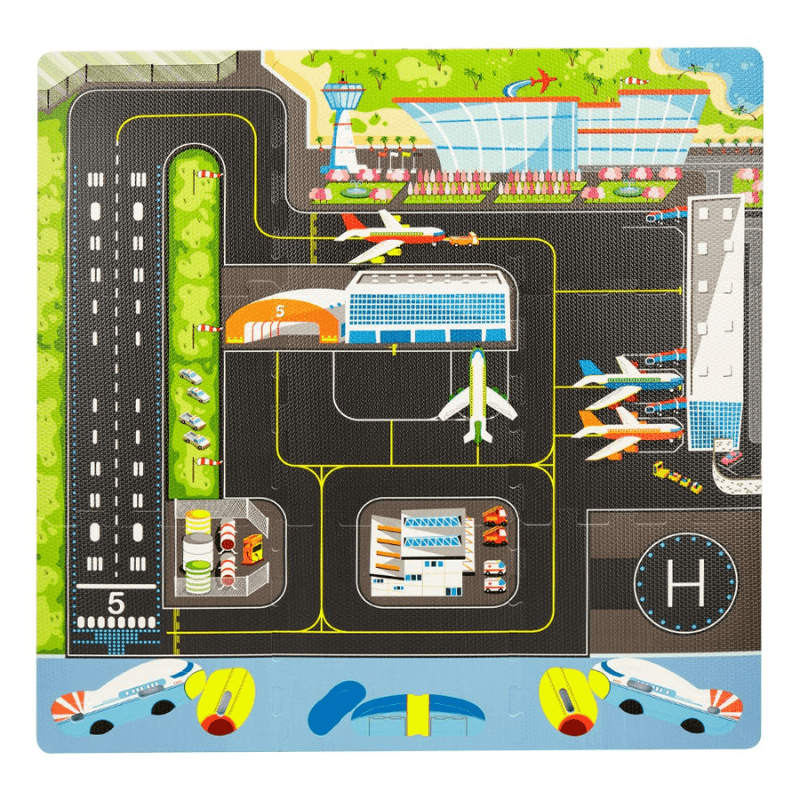 Covor Puzzle din Spuma EVA pentru Copii Ludiro, Set 9 Piese Educationale cu Aeroport, Avion 3D de Asamblat - LUDIRO