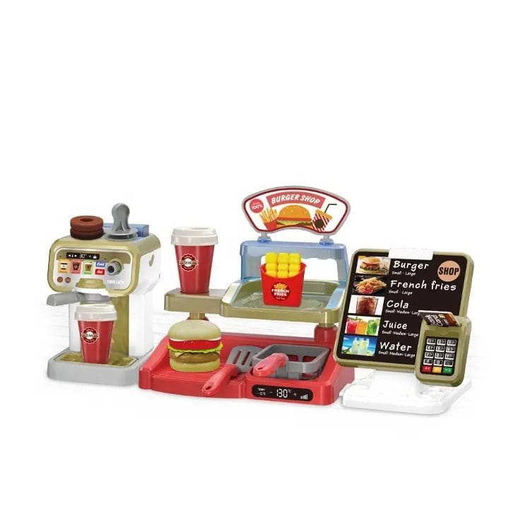 Set de Joaca Fast Food si Aparat de Cafea, Sunete si Lumini Interactive, Elemente Realiste, + 3 Ani, Utility One - LUDIRO