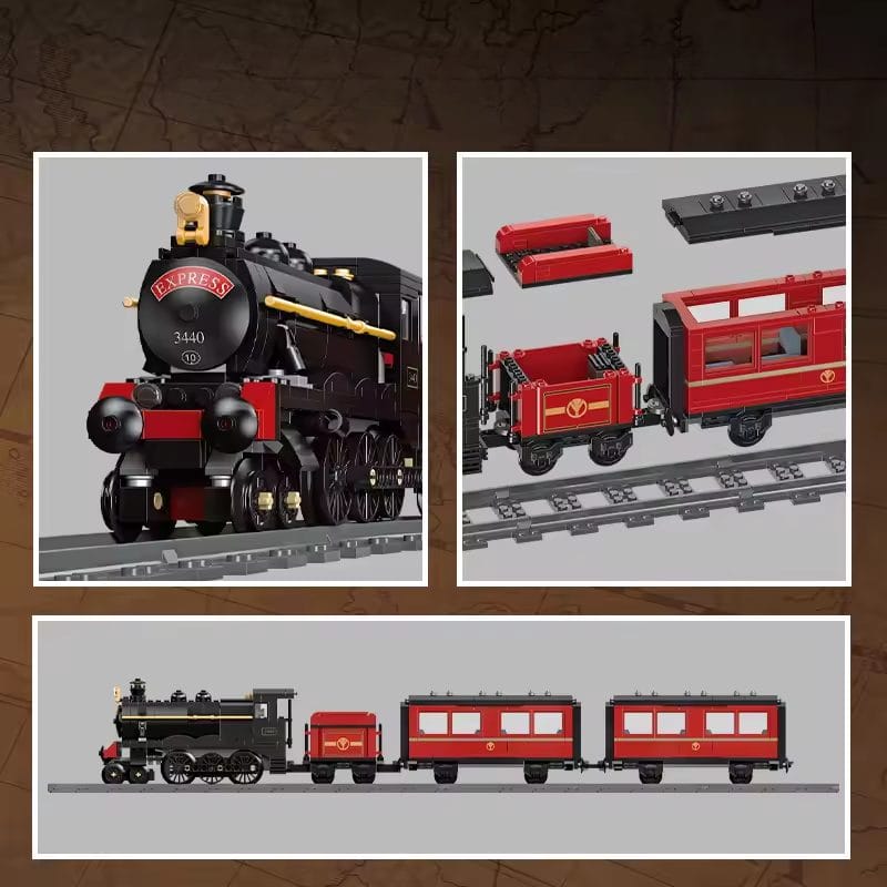 Set de Construit Tren cu Aburi, 789 Piese Reproducere Detaliata a Locomotivei GWR Express 3440, Model de Colectie Cu 3 Vagoane si Sina Inclusa, 78 Cm Lungime, Design Realist pentru Pasionati - LUDIRO