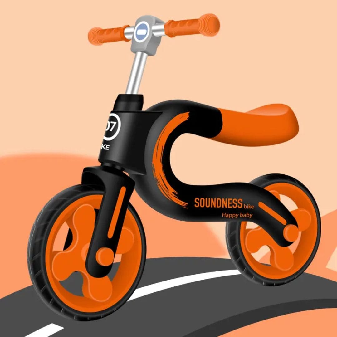 Bicicleta de Echilibru pentru Copii LUDIRO, 2-5 Ani, Cadru Usor, Roti din Cauciuc, Maner Antialunecare, Sa Ergonomica, 70x53 Cm, Negru Portocaliu - LUDIRO