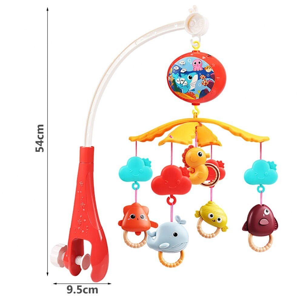 Resigilat - Carusel Muzical cu Telecomanda si Proiector, 200 Melodii, Volum Reglabil, Temporizator de Oprire, Functie Rotire, 54 x 9.5 Cm, Animale Marine, Rosu,+ 0 Luni - LUDIRO