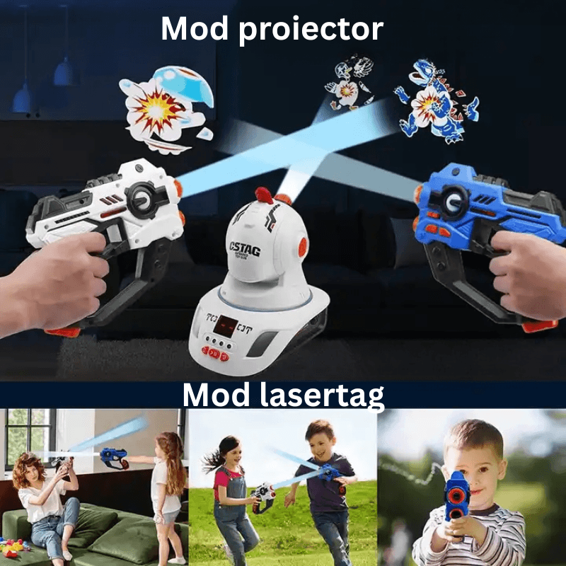 Set 2 Pistoale cu Laser si Proiector Tinte, Pentru Interior si Exterior, Doua Moduri Joaca - LUDIRO