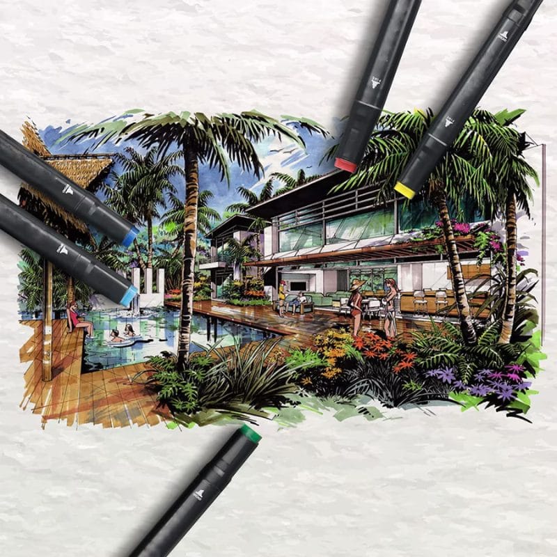 Set 168 Markere Profesionale, Culori Multicolore Vibrante cu Cerneala pe Baza de Alcool, Cu Doua Capete, Subtire si Gros, Ideal pentru Copii Creativi, Stimuleaza Imaginatia si Dezvoltarea Artistica, I - LUDIRO
