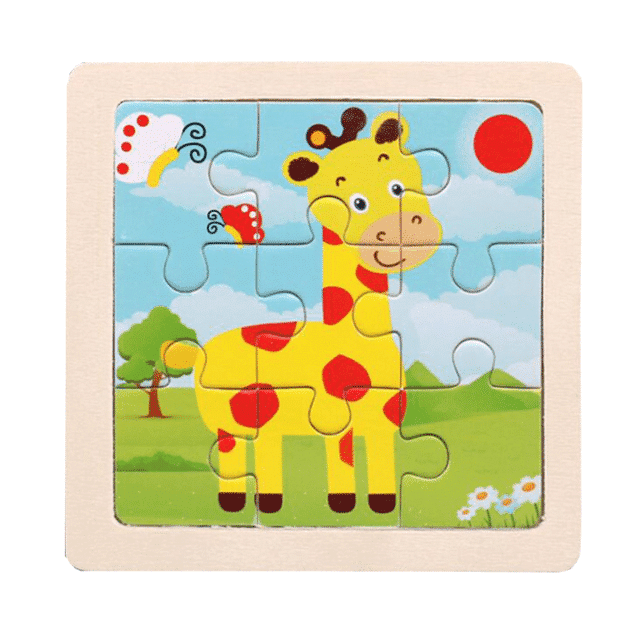 Puzzle Educativ din Lemn pentru Copii, Girafa, 9 Piese, 11x11x0.5 Cm, + 3 Ani - LUDIRO
